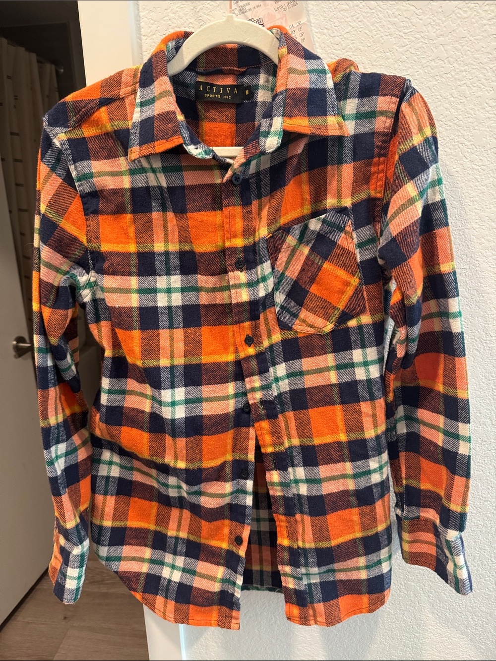 🧡🪵 Vintage Style Activa Plaid Flannel Button Up Shirt Size Medium